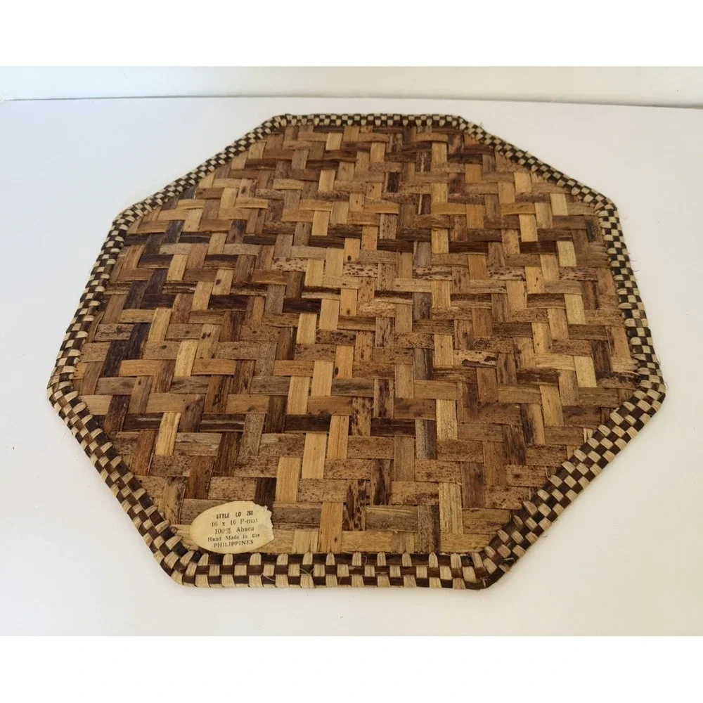 Vtg Boho Set of 3 Woven Hexagon 100% Abaca Placemats Phillipines 16